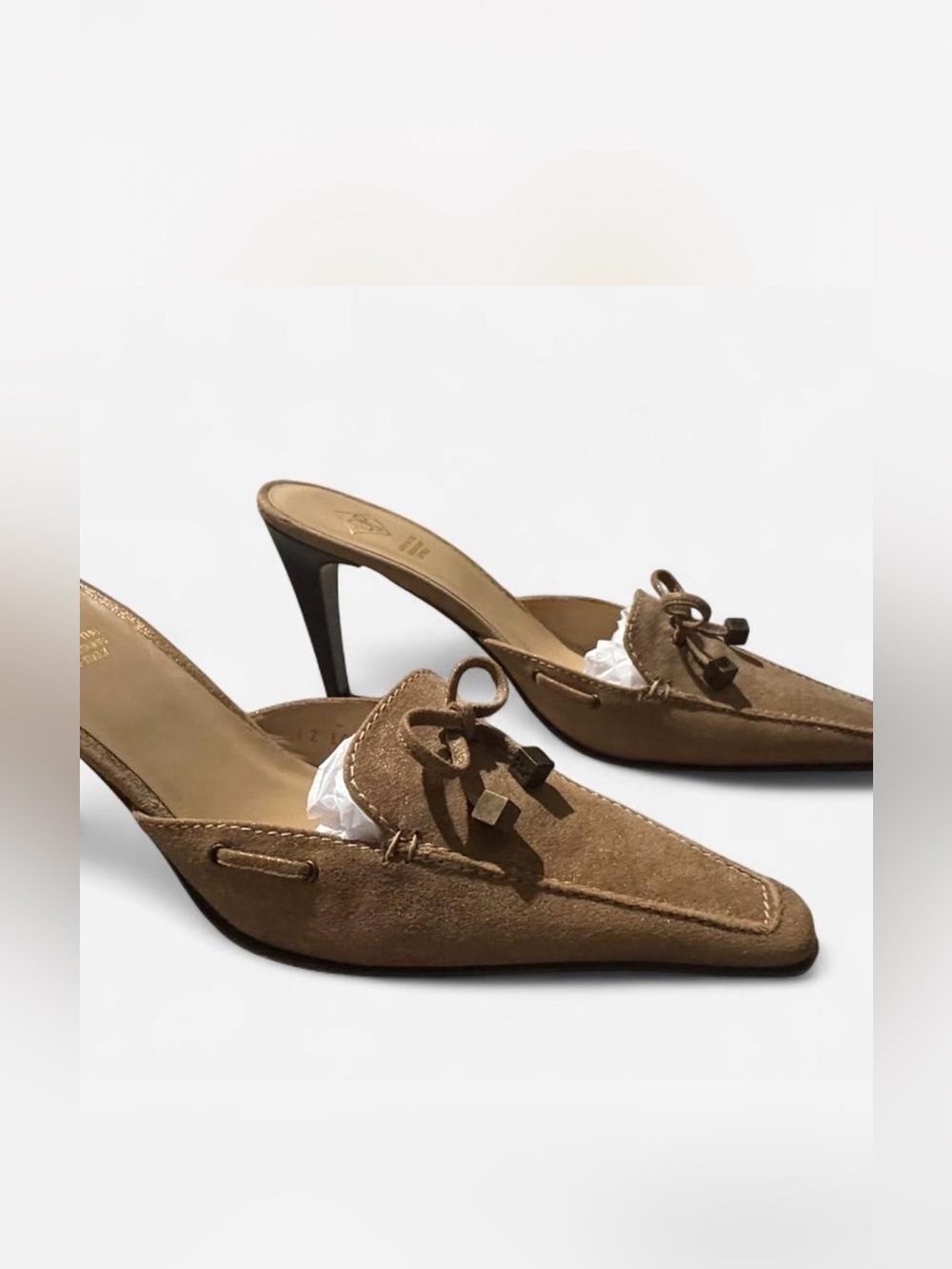 Donald J Pliner Metallic Gold Leather Slip-on Heels with Bow Accent, sz 10, NWOT